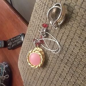 Clip earrings  orange and red and silver